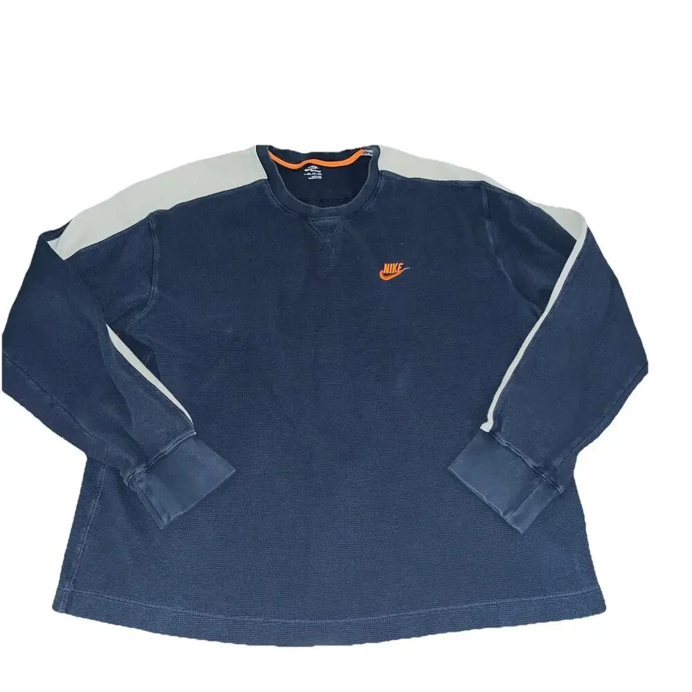 Vintage Y2K Nike Long Sleeve Waffle Knit Blue/Gray Thermal Shirt Mens XXL - Picture 1 of 5